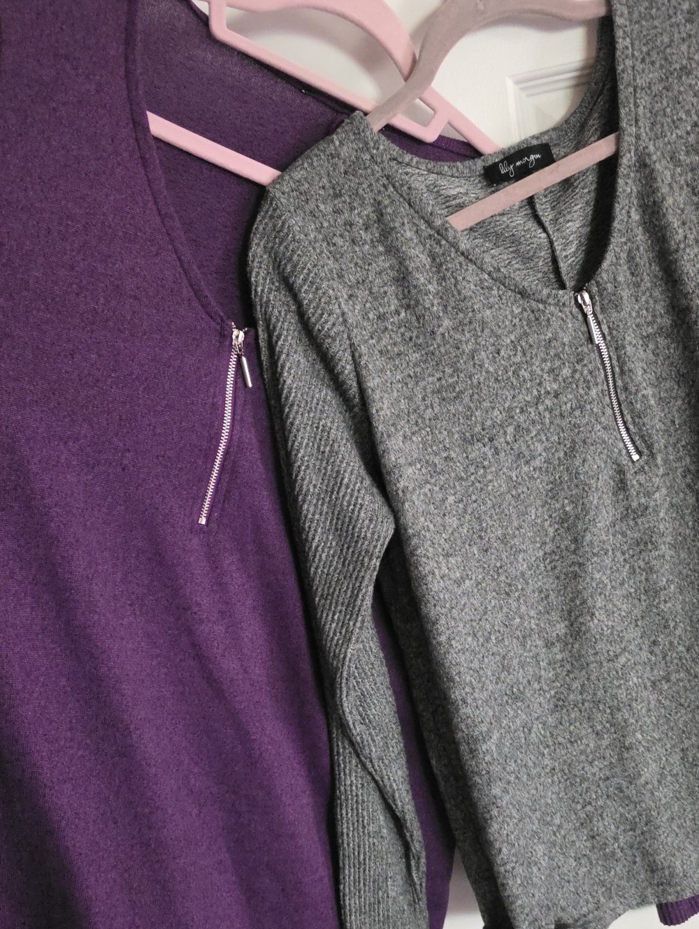 Two Cozy Zip-Detail Sweater-long sleeve shirt - Purple & Gray